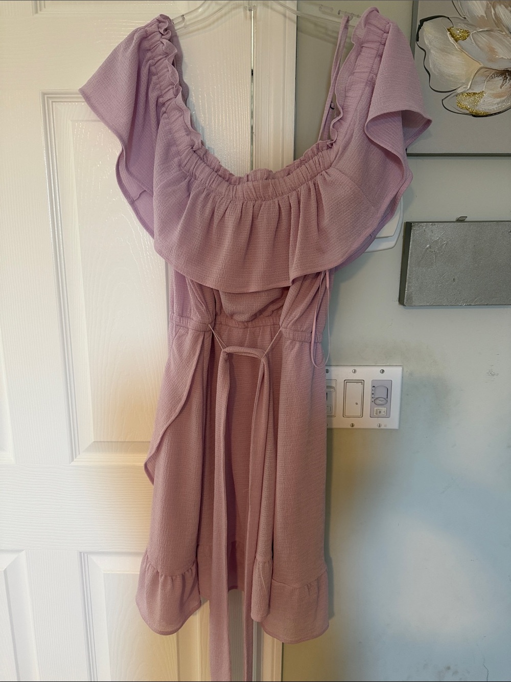 Express Lilac Off-Shoulder Ruffle Mini Dress - Picture 3 of 4
